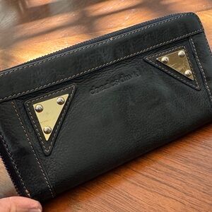 Charles David Black Leather Wallet with Gold Studs